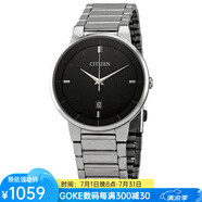 西鐵城（CITIZEN）男士手表石英表黑色圓形41mm防水50m銀色不銹鋼帶休閑BI5010-59E as pic os