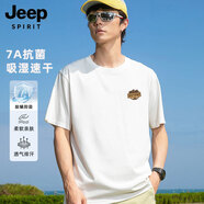 JEEP SPIRIT吉普短袖t恤男潮流潮牌男士體恤7A抗菌休閑百搭半袖 白色 2XL