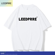 Lee dprre2025夏季新款男女同款短袖T恤情侶純棉圓領(lǐng)寬松落肩體恤情侶款潮 白色黑標(biāo) L 穿到140斤左右