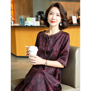 迪芬.璐嘉正宗香云紗花蘿桑蠶絲連衣裙女2025年夏季新款杭州絲綢真絲裙子女 紅黑色 L 適合85-110斤左右