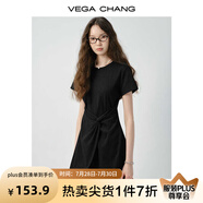 VEGA CHANG連衣裙女2025新款夏新款極簡風(fēng)不規(guī)則裙擺收腰顯瘦小個子連衣短裙 暗夜黑 XL