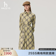 HAZZYS哈吉斯女裝 2025春季新款女士通勤格紋襯衫連衣裙女AQWSC0CAC01 卡其色KK M (160/84A 38)