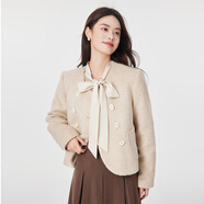 達(dá)佳詩(shī)-溫柔小香風(fēng) 米色毛呢外套女秋冬圓領(lǐng)通勤甜美短款呢子大衣 米杏色 S