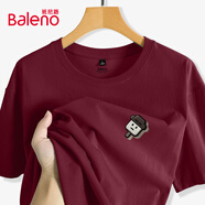 班尼路男士純棉短袖t恤男夏季重磅趣味美式復古休閑寬松oversize半袖男 【重磅純棉】-棗紅#PB冰激凌A M 【適合90-110斤】