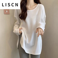 LISCN白色長袖t恤女秋冬2023新款寬松內(nèi)搭打底衫獨(dú)特超好看中長款上衣 白色[T01#純色] 2XL 130-150斤
