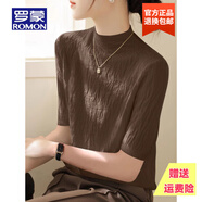羅蒙品牌半高領(lǐng)五分袖內(nèi)搭短袖T恤女 2025夏季新款正肩針織打底衫 深棕色【面料】 S 【建議80-100斤】