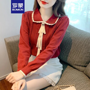 羅蒙（ROMON）小香風(fēng)針織衫長袖上衣女裝秋冬裝2025新款娃娃領(lǐng)內(nèi)搭打底毛衣甜美 紅色 均碼 -85-130斤