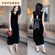 爭媚鑫渡女裝服飾店2025夏季新款時尚顯瘦氣質(zhì)女網(wǎng)紅洋氣連衣裙百搭款 黑色連衣裙【無袖款】 2XL 【120-135斤】