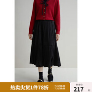 獨束大碼女裝絲絨百褶半身裙女冬裝新款高腰兩段式拼接壓褶A字半裙 月夜黑 2XL