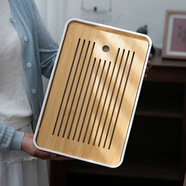 古笙記竹制托盤(pán)茶盤(pán)日式功夫茶具配件竹托盤(pán)雙層儲水式密胺干泡中式 白密胺儲水茶盤(pán)37*24*3.5