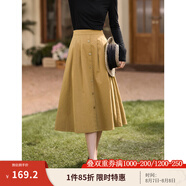 茵曼（INMAN）半身裙女士2025年春季女裝新款復(fù)古顯瘦通勤中長款純棉長裙子 大地黃 XL