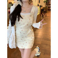 芊綢大碼韓系甜美風碎花背帶連衣裙女夏季收腰修身包臀顯瘦小個子裙子 白小熊  優(yōu)質版 均碼 S 【建議80-95斤】