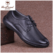 西域駱駝休閑皮鞋男夏季鏤空透氣薄款頭層牛皮男鞋真皮打孔洞洞涼皮鞋名牌 黑色(鏤空款)_[旅游鞋子不磨腳今年流行的修閉] 41 碼-[適合春季夏天秋款冬天品牌穿的鞋子名牌]