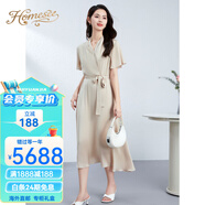 Homesee海外輕奢高端連衣裙真絲女名媛穿搭重磅桑蠶絲女裝長(cháng)裙女收腰女裙 杏色 S