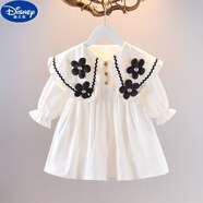 迪士尼（Disney）春秋新款女童小香風(fēng)花朵洋氣公主連衣裙中小童女寶寶秋季長袖裙子 白色 KJJ夢里花 66 適合身高60左右