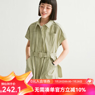 雲(yún)上生活「職人工裝裙」收腰翻領(lǐng)連衣裙夏季襯衫裙L8443X 淺綠色 M