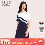 ELLE ACTIVE運(yùn)動(dòng)撞色polo領(lǐng)連衣裙夏季時(shí)尚氣質(zhì)減齡針織短袖透氣網(wǎng)球裙 藍(lán)/白色 S