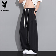 花花公子;PLAYBOY冰絲薄款直筒褲男寬松透氣運(yùn)動(dòng)長(zhǎng)褲 黑色 M (約90~120斤可穿)