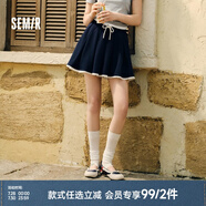 森馬（Semir）半身裙女蕾絲花邊百褶裙溫柔俏皮2025夏季新款松緊腰短裙甜美 深藍(lán)80801 L