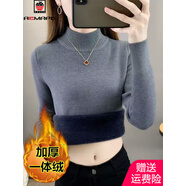 小紅書同款冬加絨毛衣女加厚一體絨內(nèi)搭大碼半高領(lǐng)套頭打底針織衫 深灰色中領(lǐng)一體絨 S