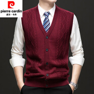 皮爾卡丹（PIERRE CARDIN）高端馬甲背心男加絨加厚保暖中老年爺爺秋冬季爸爸裝針織無(wú)袖毛衣 紅色 S 165