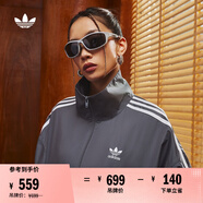 adidas情侶款復(fù)古風(fēng)梭織立領(lǐng)夾克外套男女阿迪達(dá)斯官方三葉草 深灰 M