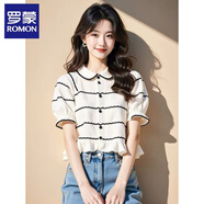 羅蒙（ROMON）娃娃領(lǐng)短袖t恤女2025夏季新款時(shí)尚設計感泡泡袖體恤上衣 圖片色 L