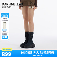 DAPHNE LAB達芙妮方糖短靴厚底增高復(fù)古牛仔口袋煙筒靴9.5CM女靴 黑色 38