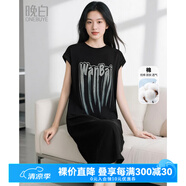晚白2025年夏款時尚簡約氣質T恤裙休閑寬松棉質短袖連衣裙鉛筆裙 黑色 L