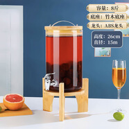 烘焙精靈商用帶龍頭涼水壺大容量冷水壺家用耐高溫泡茶玻璃檸檬飲料果汁桶 4升+竹底座+ABS塑料龍頭