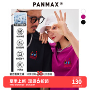 PANMAX潮牌大碼男裝美式潮牌冰感T恤重磅牙刷繡防曬速干抗菌短袖情侶裝 酒紅色 【涼感】防曬速干抗菌 2XL