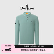 比音勒芬（Biemlfdlkk）【雙面功能面料】春秋男輕商務(wù)休閑彈力親膚柔軟長(zhǎng)袖翻領(lǐng)POLO衫 97琥珀綠 3XL