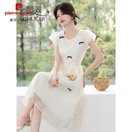 皮爾卡丹（pierre cardin）法式復古蝴蝶結波點(diǎn)連衣裙女夏季2025新款超好看獨特漂亮a字長(cháng)裙 米白色 M 【95-105斤】