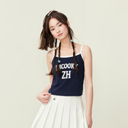 紫涵字母印花小吊帶背心女2025年夏季新款美式學(xué)院風(fēng)打底內(nèi)搭上衣 深藏青 M