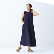 無(wú)印良品（MUJI）女式易干彈力泡泡紗無(wú)袖連衣裙女裝裙子長(cháng)裙25年夏季連身裙 藏青色 M （160/84A）