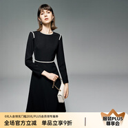 顏域高級感黑色連衣裙女2024新款冬裝收腰顯瘦長袖中長款圓領(lǐng)裙子 黑色 XXL/44