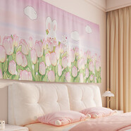 山頭林村可愛(ài)卡通掛毯女生臥室床頭粉色裝飾掛布免打孔女寢改造布置背景布 花與兔兔-1_絨布 寬300*高150cm_魔術(shù)貼