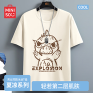 名創(chuàng)優(yōu)品（MINISO）冰絲短袖t恤男士夏季涼感透氣半袖學(xué)生休閑百搭男裝運(yùn)動(dòng)速干衣服 淺米(大爆炸龍) L 175(體重120-140斤左右)