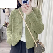 恒源祥羊·毛麻花毛衣外套女秋冬季2023新款女裝減齡百搭洋上衣針織開衫 綠色 加厚 S 建議90斤以下