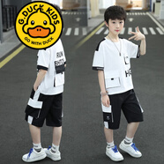 G.DUCKKIDS品牌童裝6兒童套裝男童夏裝短袖男孩夏季兩件套8歲中大童夏天衣服 2117 白色 150