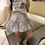 衣然呈品蝴蝶結(jié)綁帶設(shè)計(jì)蓬蓬裙子白色半身裙女夏季甜美風(fēng)A字短裙花苞裙女 灰綠色 S 【建議85-105斤】