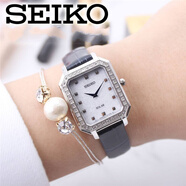 精工(SEIKO)手表太陽(yáng)能簡(jiǎn)約時(shí)尚方形皮帶腕表男女表SUP250SWR054 sup429 鑲鉆太陽(yáng)能