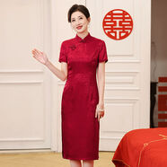 喜婆婆婚宴裝2024新款夏季婆婆團紅色旗袍結婚大碼媽媽旗袍裙 紅玫瑰 【蘇州正品】 2XL  （110--120斤）