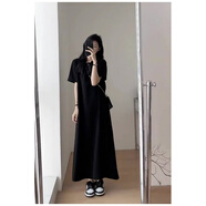 JRET2025夏季超長(zhǎng)裙子女及到腳踝175寬松大碼顯瘦小眾法式連衣裙女 夏季黑色【高個(gè)子加長(zhǎng)款】 L 【116-130斤穿】