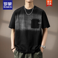 羅蒙夏季新款寬松大碼漸變體恤男純棉舒適300g父親節(jié) 黑色 M 適合110-130斤