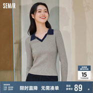 森馬毛衣女短款修身顯瘦簡約春秋撞色polo領(lǐng)毛衫復(fù)古109524107003