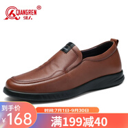 強(qiáng)人皮鞋男士休閑鞋春秋男單鞋套腳輕便男鞋 棕色 38
