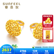 賽菲爾黃金耳釘女款足金999.9爆閃車花耳飾半球鏤空顯大耳墜送媽媽禮物 約2.75克