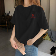 以純（YISHion）正肩短袖白色t恤女圓領(lǐng)夏季薄款內搭打底衫寬松大碼體恤簡(jiǎn)約上衣 黑色【側邊M】 S 80-98斤