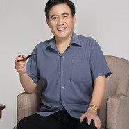 （SEPTWOLVES）夏季爸爸短袖襯衫老人50-60歲70男士襯衣寬松爺爺 CS522深灰色[短袖] L 40